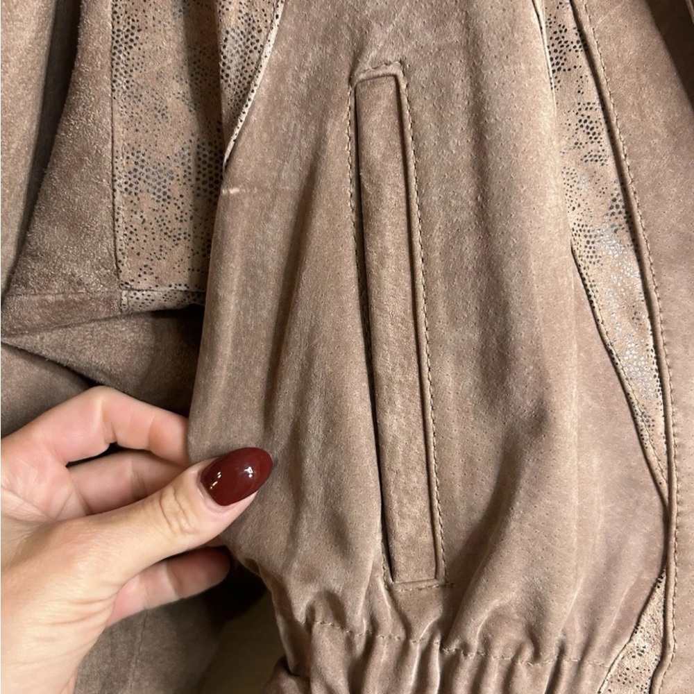 Vintage 90’s CHIA Cropped Brown Suede Leather Jacket Snake Print Panel Korea XS - Picture 14 of 16